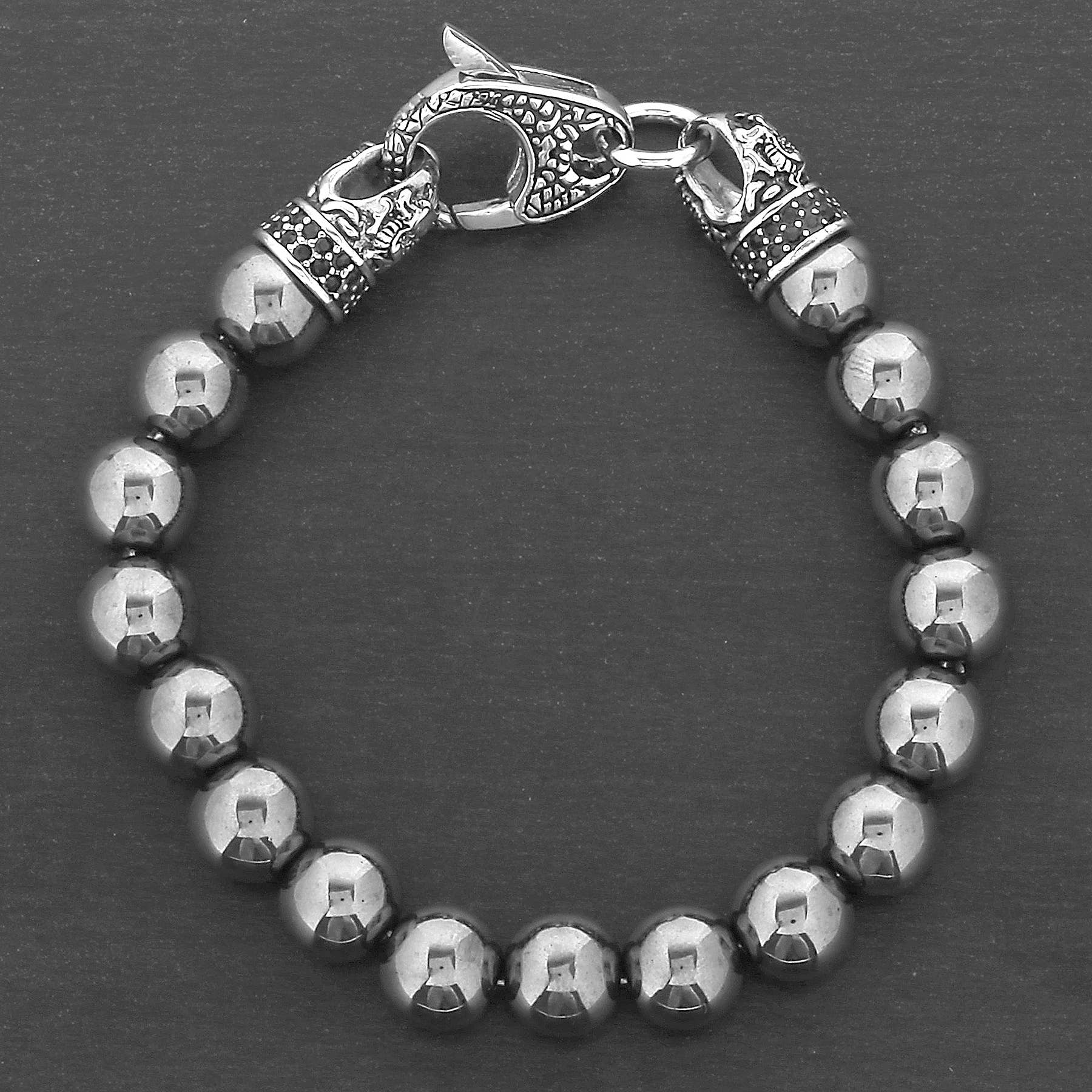 West Coast Jewelry West Coast Jewelry - Natural Stone Bead Antiqued Steel Clasp Bracelet: Onyx