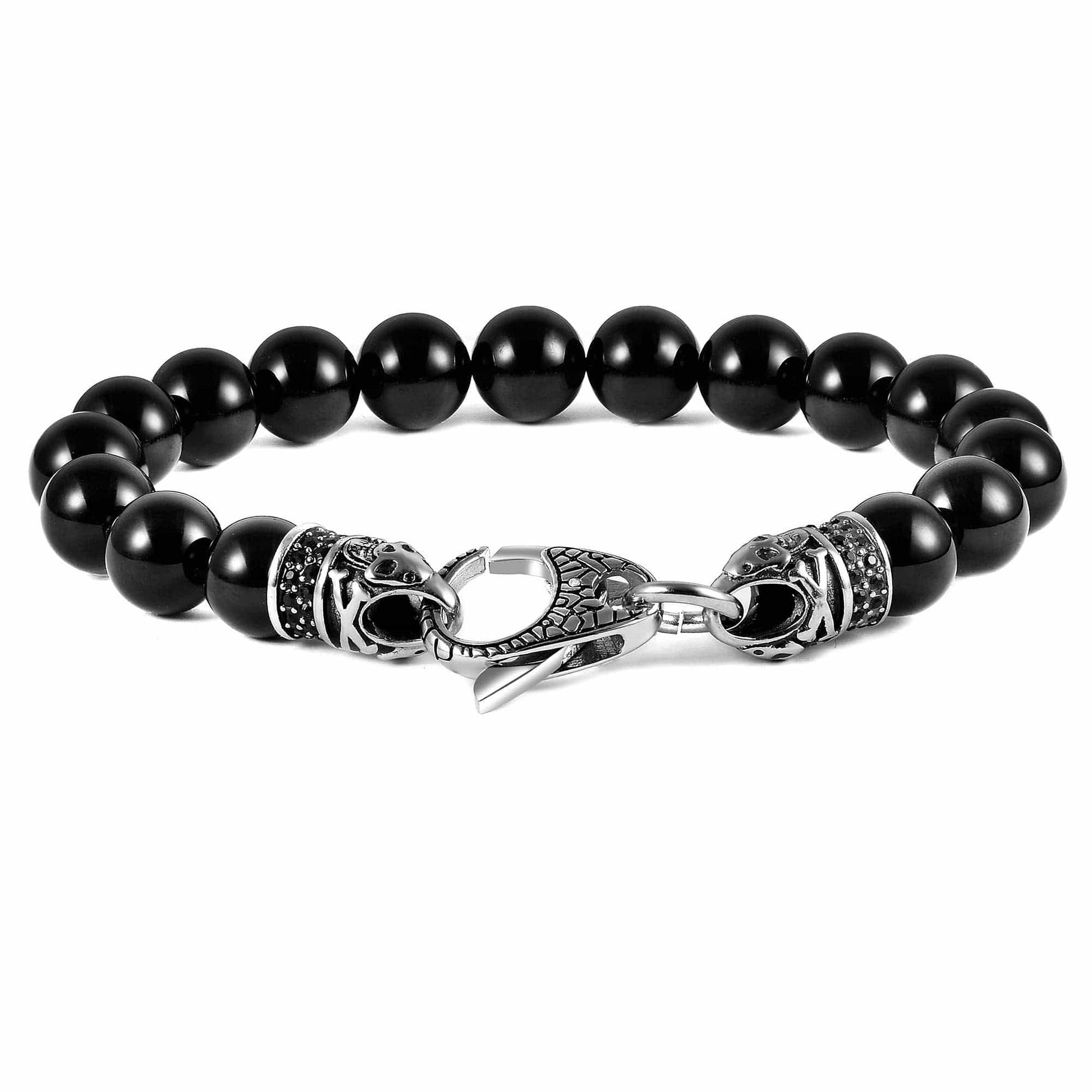 West Coast Jewelry West Coast Jewelry - Natural Stone Bead Antiqued Steel Clasp Bracelet: Onyx