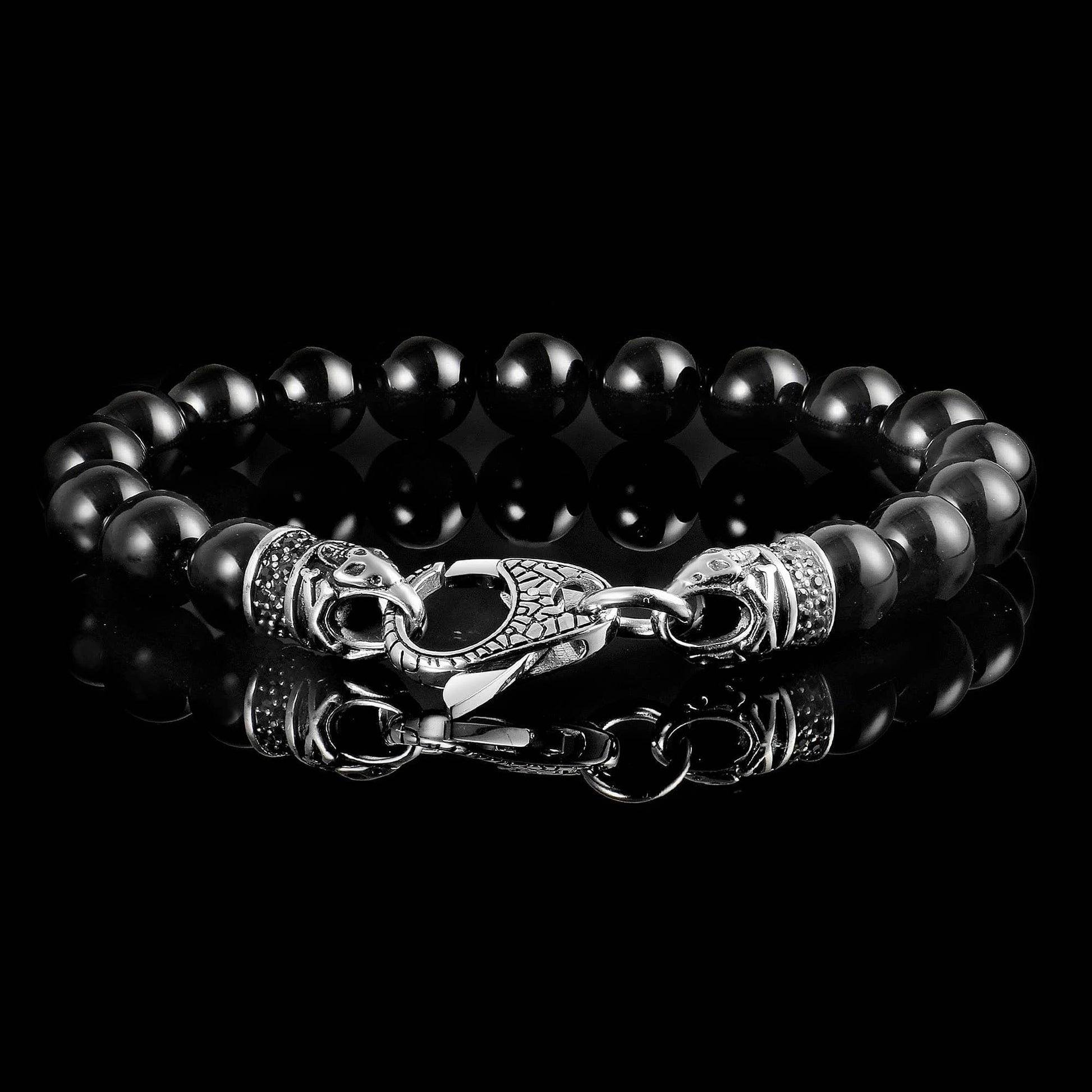 West Coast Jewelry West Coast Jewelry - Natural Stone Bead Antiqued Steel Clasp Bracelet: Onyx