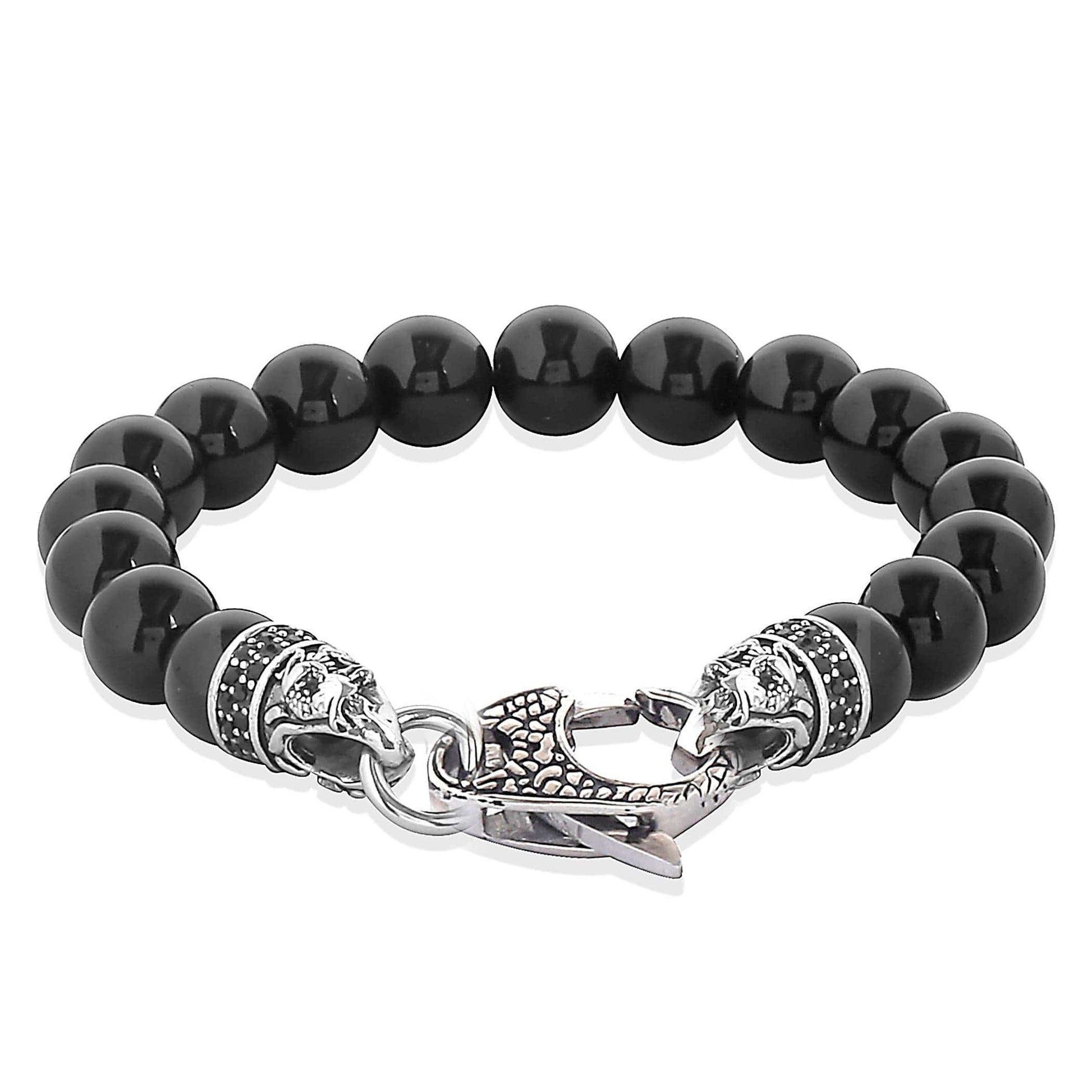 West Coast Jewelry West Coast Jewelry - Natural Stone Bead Antiqued Steel Clasp Bracelet: Onyx