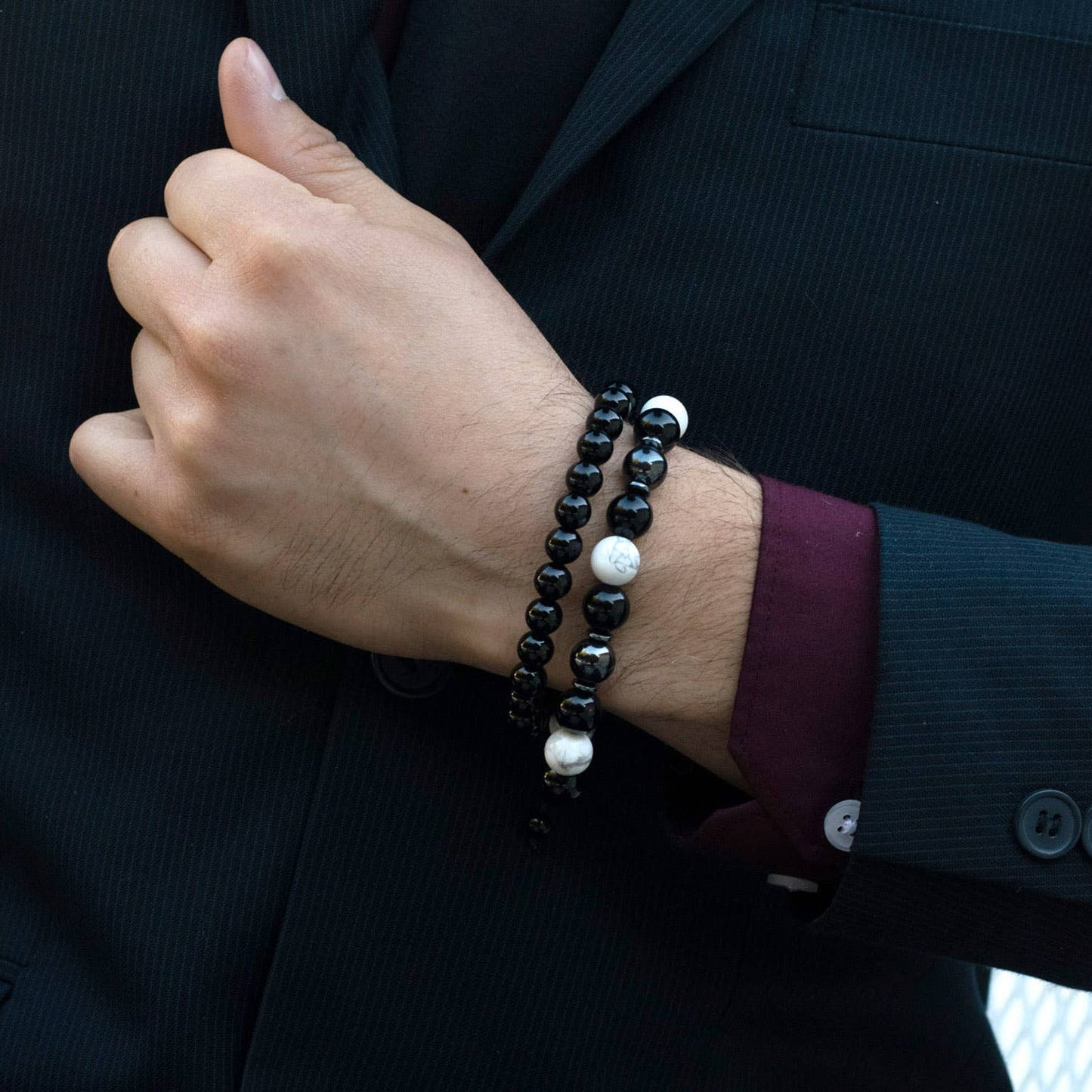West Coast Jewelry West Coast Jewelry - Natural Stone Beaded Adjustable Shocker Tie Bracelet (8mm): Onyx
