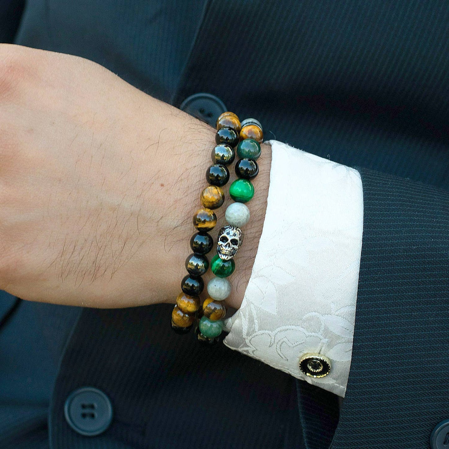 West Coast Jewelry West Coast Jewelry - Natural Stone, Onyx, Hematite Bead Stretch Bracelet (8mm): Green Tiger Eye