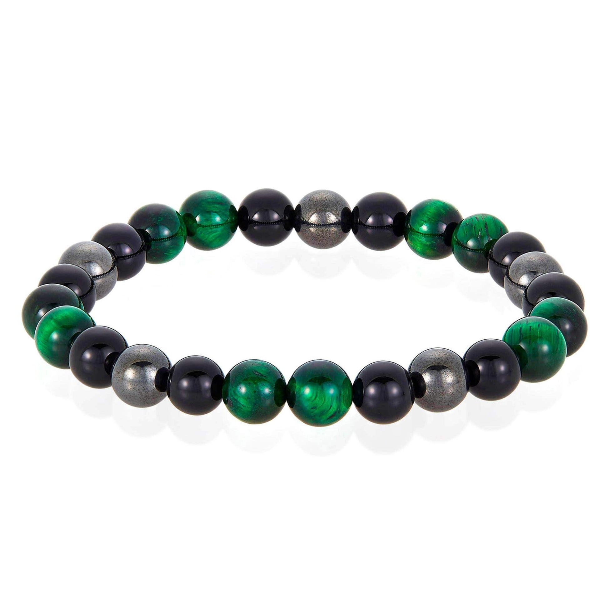 West Coast Jewelry West Coast Jewelry - Natural Stone, Onyx, Hematite Bead Stretch Bracelet (8mm): Green Tiger Eye