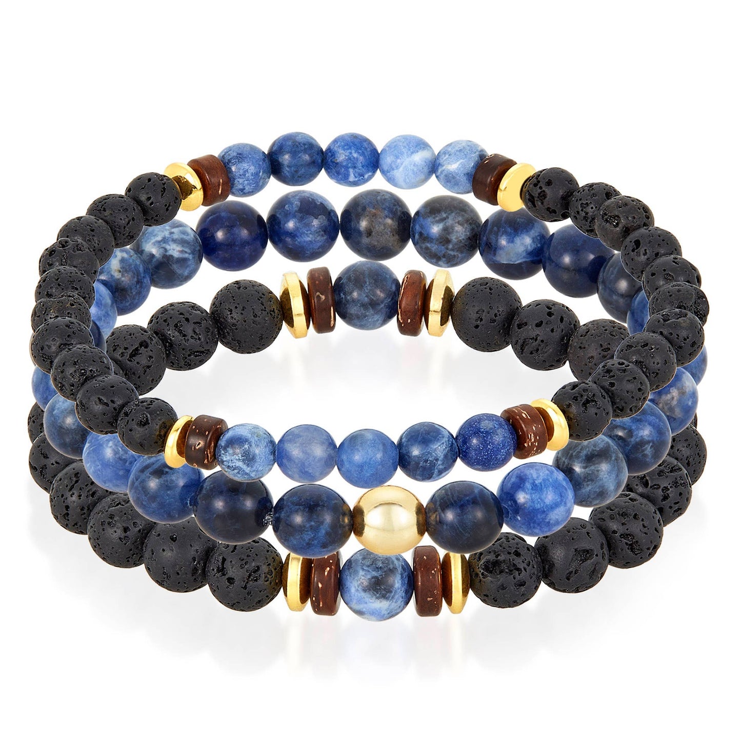 West Coast Jewelry West Coast Jewelry - Natural Stone with Hematite, Lava Bead Bracelet Set of 3: Tiger Eye