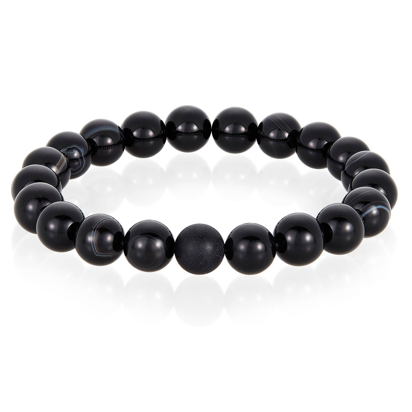 West Coast Jewelry West Coast Jewelry - Natural Stone with Matte Onyx Beaded Stretch Bracelet (10mm): Druzy Agate