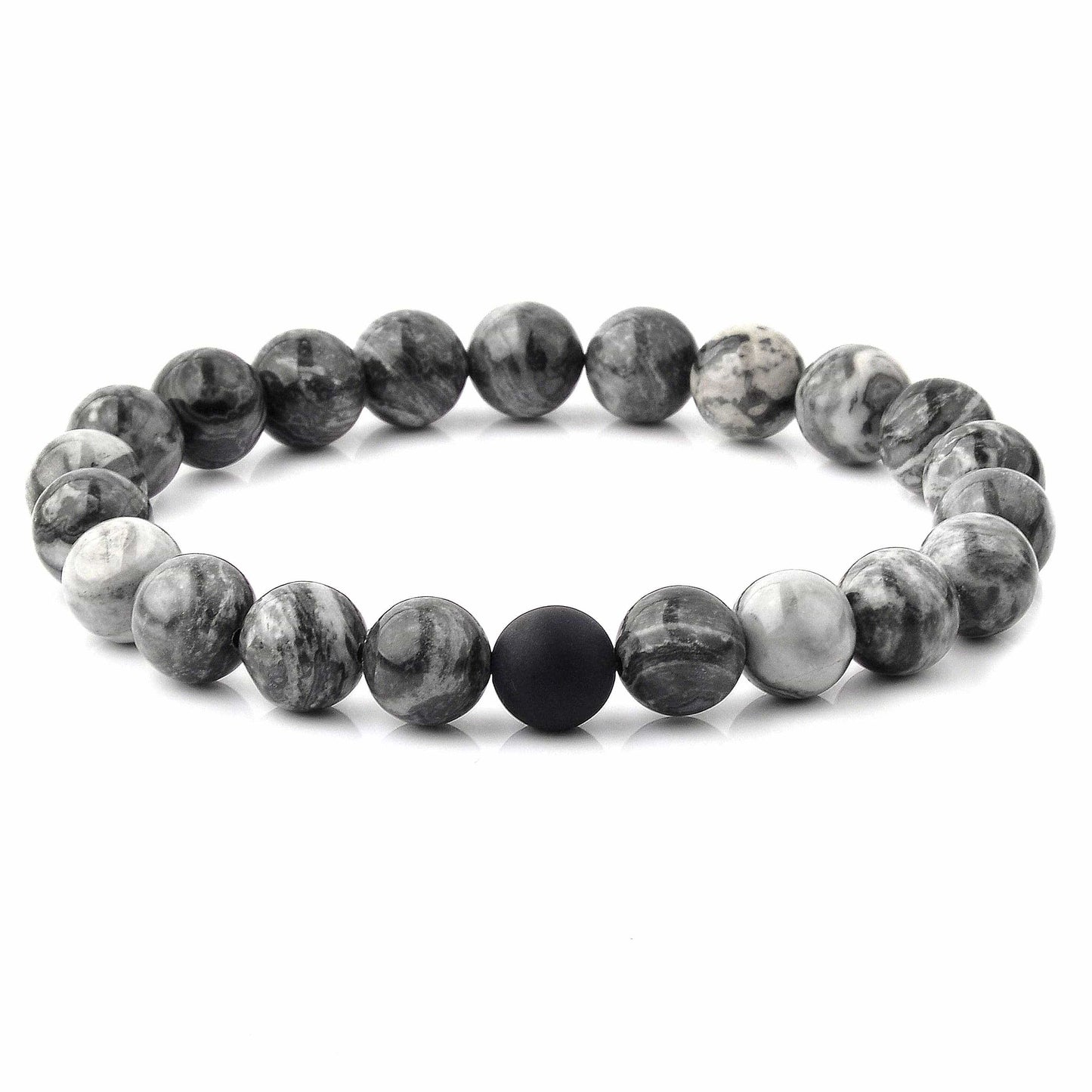 West Coast Jewelry West Coast Jewelry - Natural Stone with Matte Onyx Beaded Stretch Bracelet (10mm): Druzy Agate