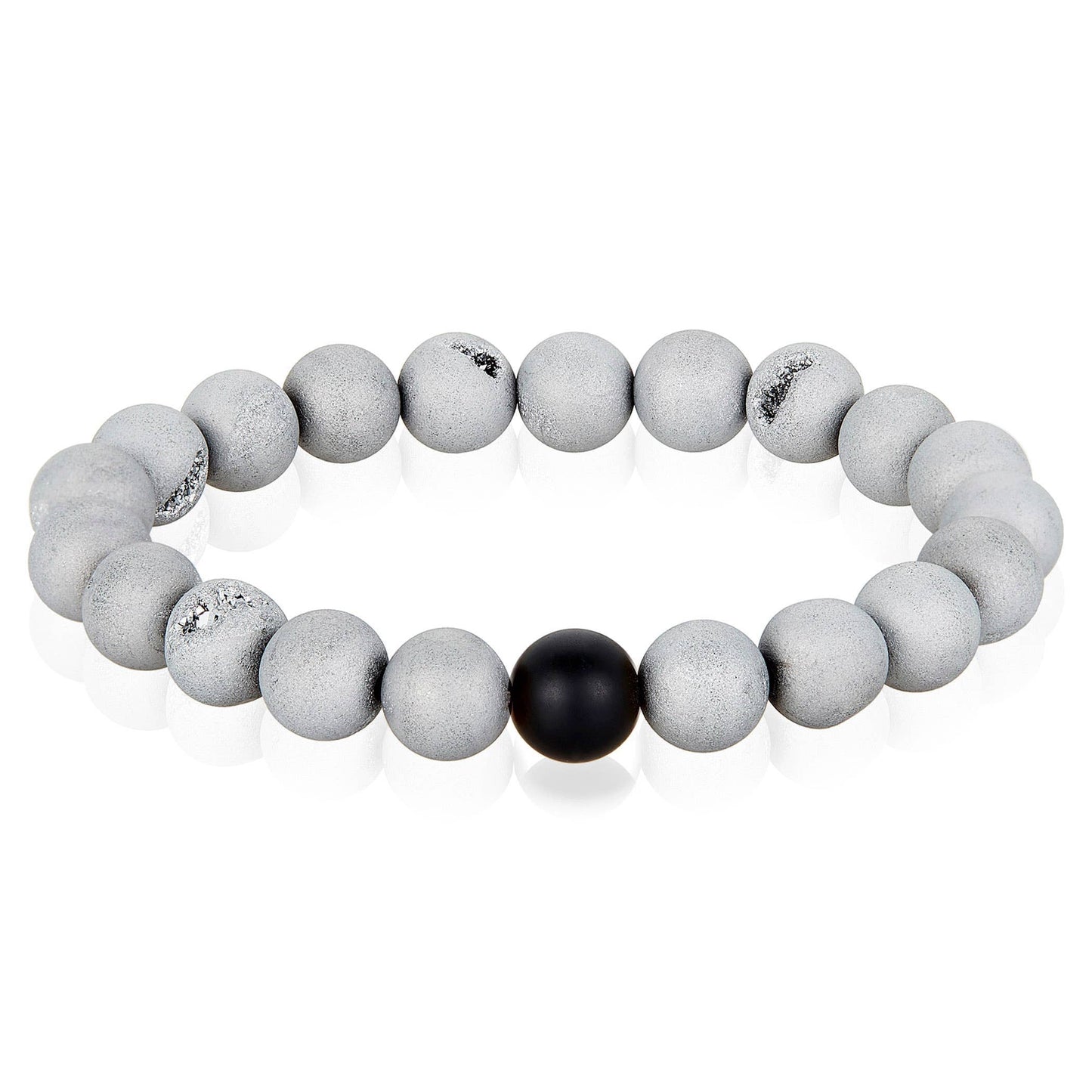 West Coast Jewelry West Coast Jewelry - Natural Stone with Matte Onyx Beaded Stretch Bracelet (10mm): Druzy Agate