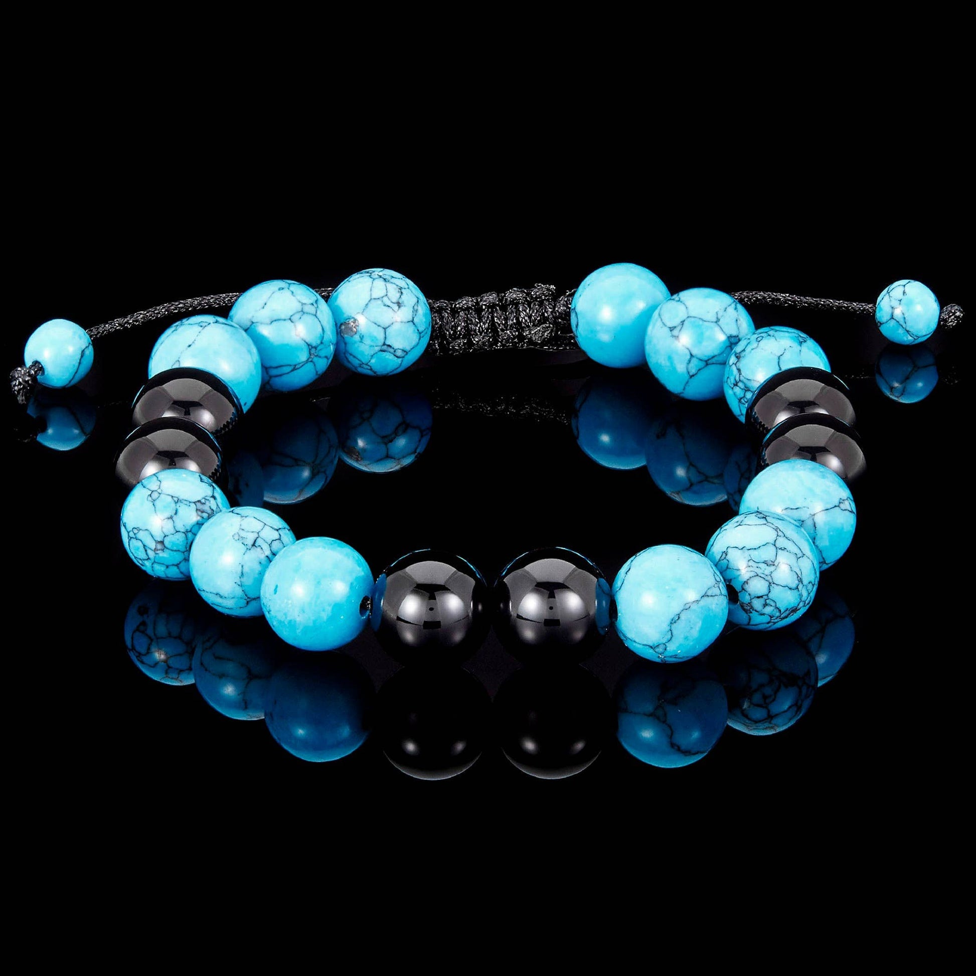 West Coast Jewelry West Coast Jewelry - Polished Dyed Turquoise and Onyx Bead Adjustable Bracelet: Turquoise