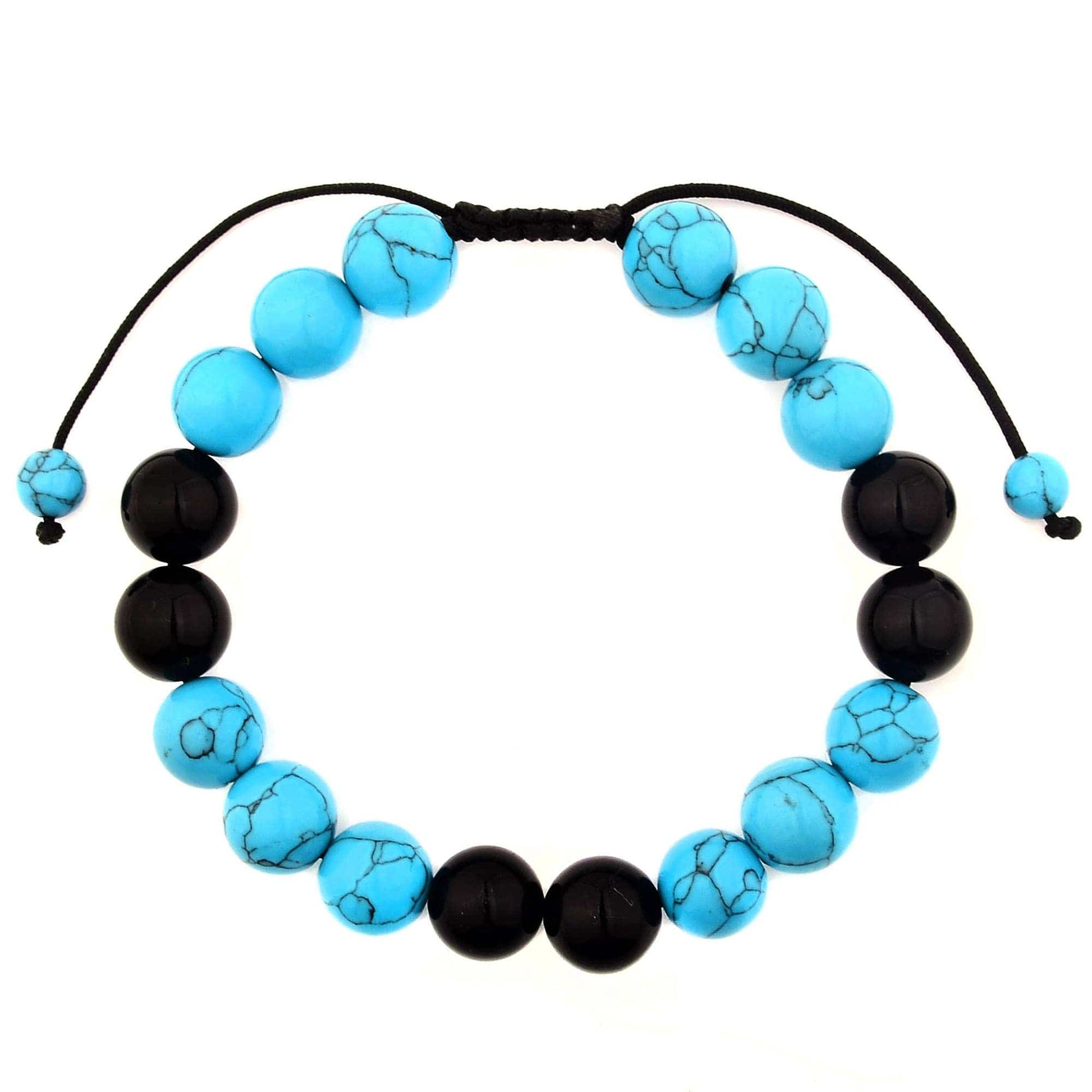 West Coast Jewelry West Coast Jewelry - Polished Dyed Turquoise and Onyx Bead Adjustable Bracelet: Turquoise