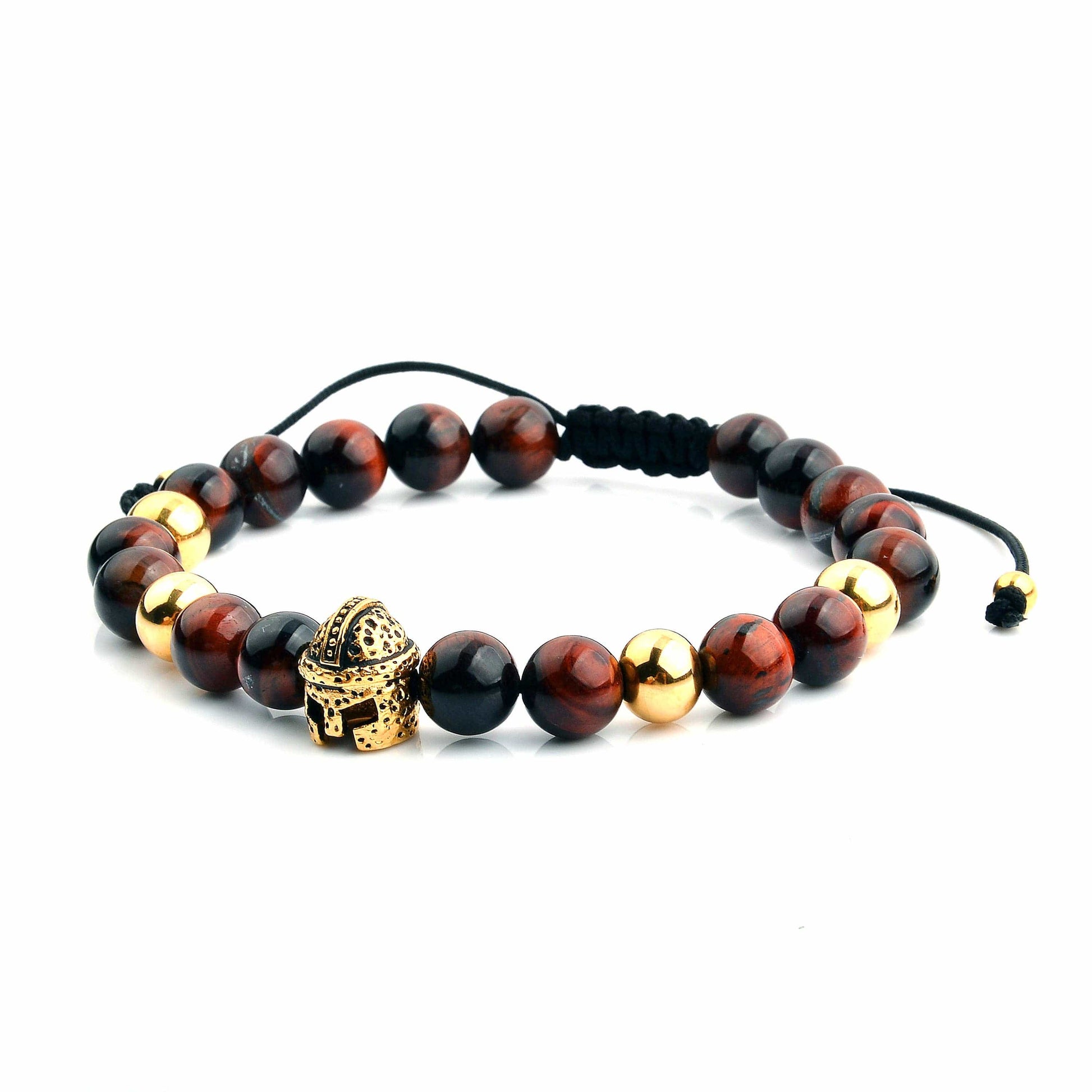 West Coast Jewelry West Coast Jewelry - Spartan Helmet Natural Stone Beaded Adjustable Bracelet: Red