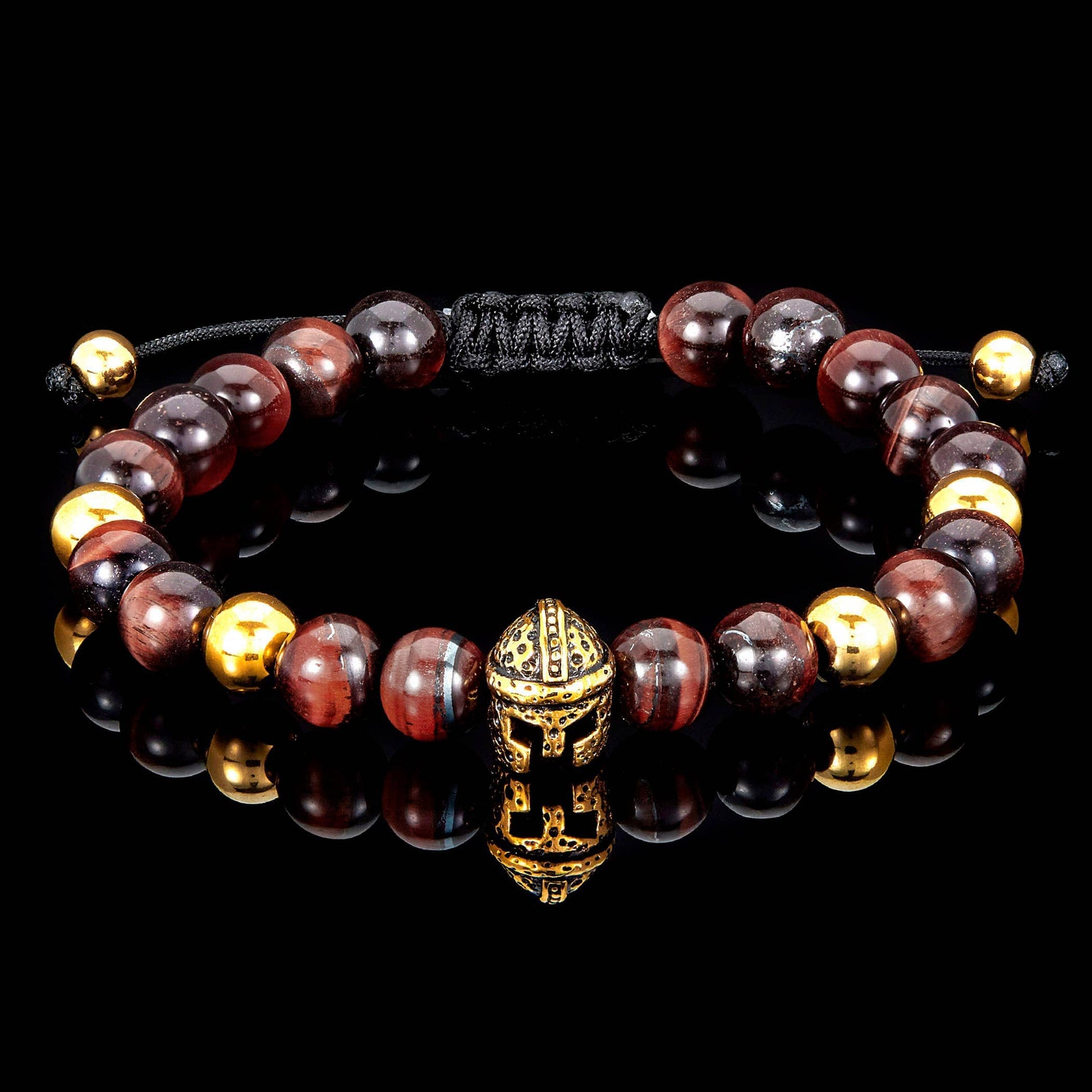 West Coast Jewelry West Coast Jewelry - Spartan Helmet Natural Stone Beaded Adjustable Bracelet: Red