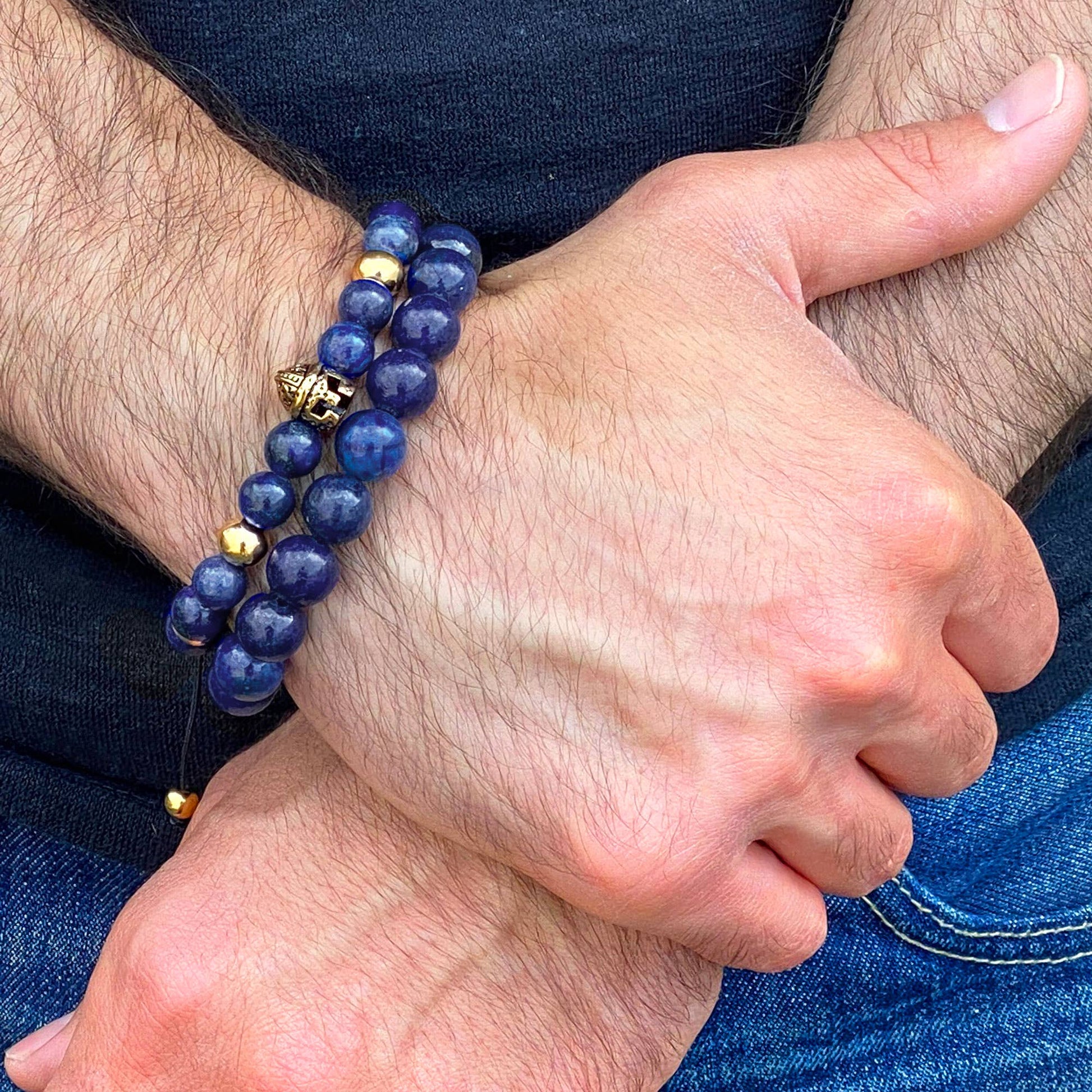 West Coast Jewelry West Coast Jewelry - Spartan Helmet Natural Stone Beaded Adjustable Bracelet: Red