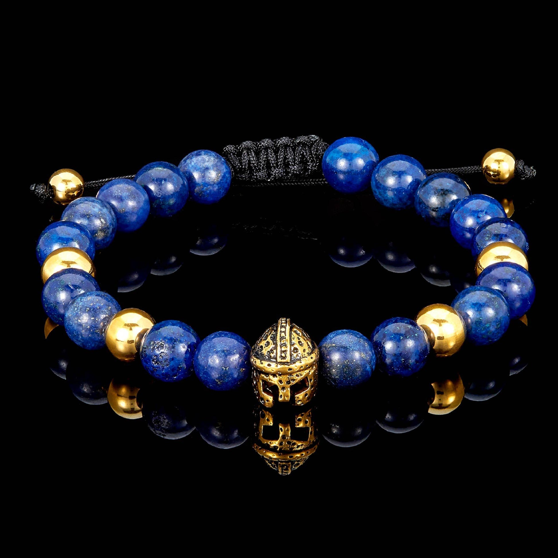 West Coast Jewelry West Coast Jewelry - Spartan Helmet Natural Stone Beaded Adjustable Bracelet: Red