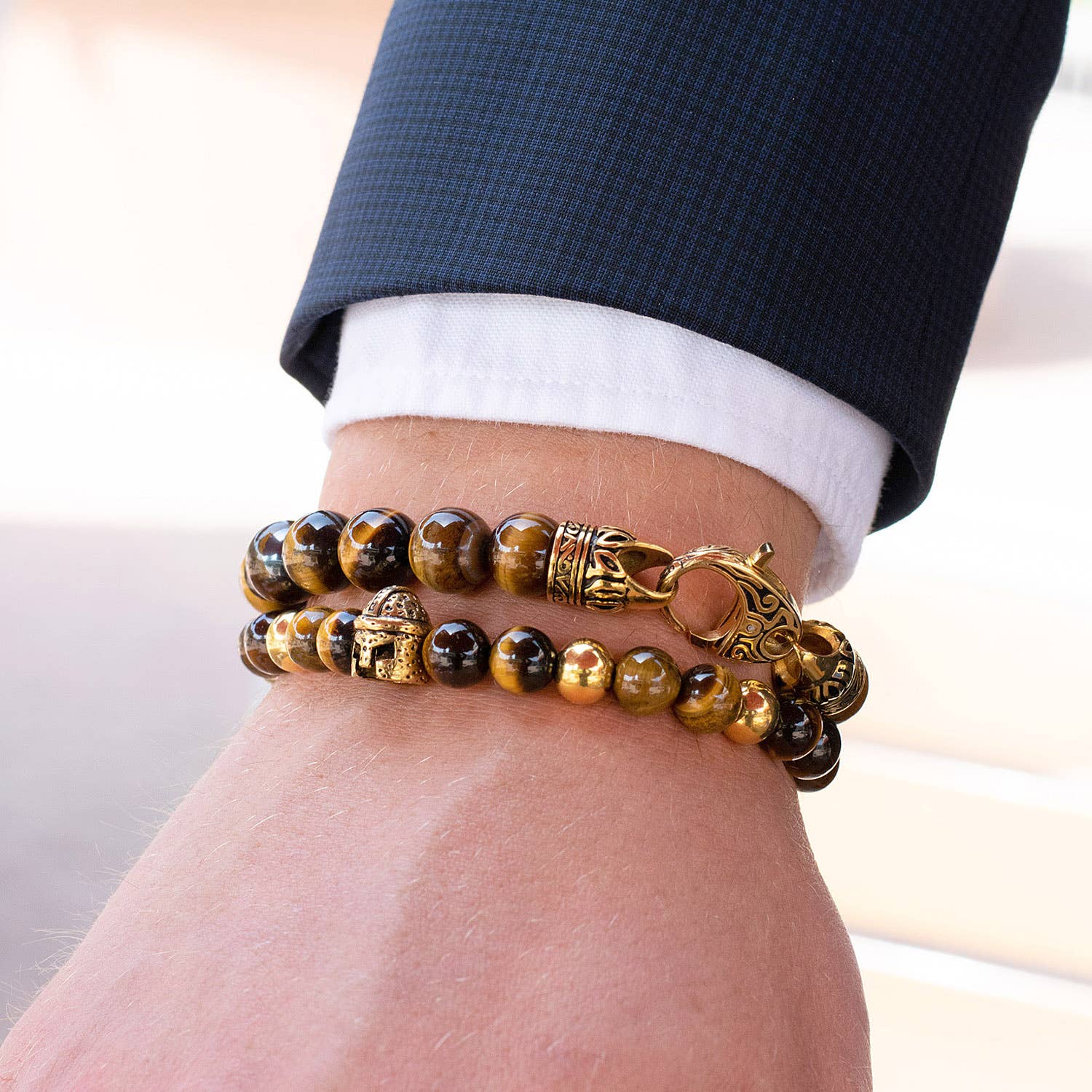 West Coast Jewelry West Coast Jewelry - Spartan Helmet Natural Stone Beaded Adjustable Bracelet: Red