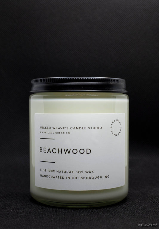 Wicked Weave’s Candle Studio 8 oz Jar Candle Wicked Weave’s Candle Studio - Beachwood Soy Wax Candle (4 Size Options)