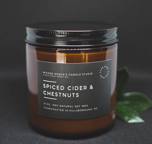Wicked Weave’s Candle Studio Spiced Cider & Chestnuts Soy Wax Candle (3 Size Options): 8 oz Jar Candle