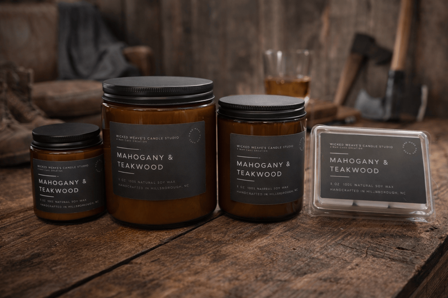 Wicked Weave’s Candle Studio Wicked Weave’s Candle Studio - Mahogany Teakwood Soy Wax Candle (5 Size Options): 2.4 oz Wax Melts