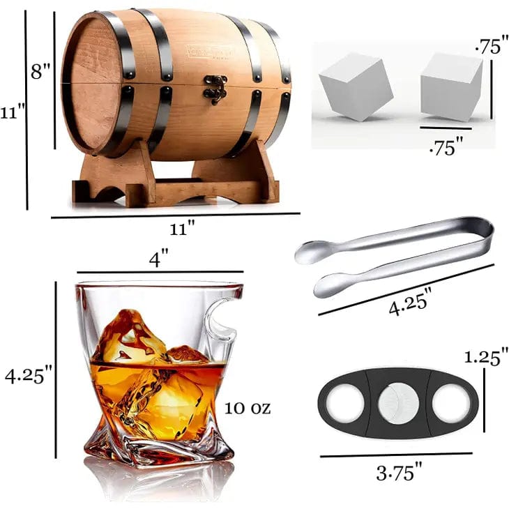 Bezrat Whisky Barrel Gift Set Whiskey Glasses and Accessories In Whiskey Barrel Gift Box