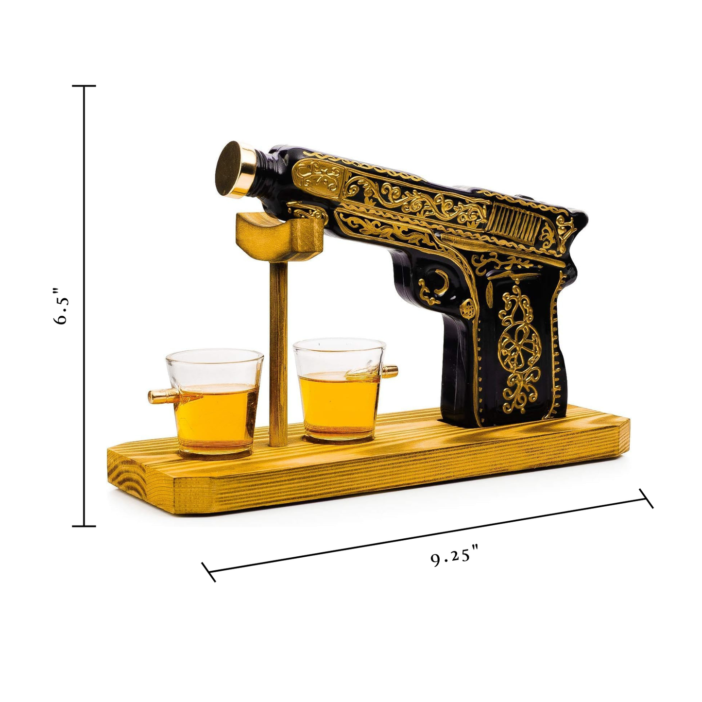 Glass Hand Painted Pistol Gun Decanter & Shot Glasses Set