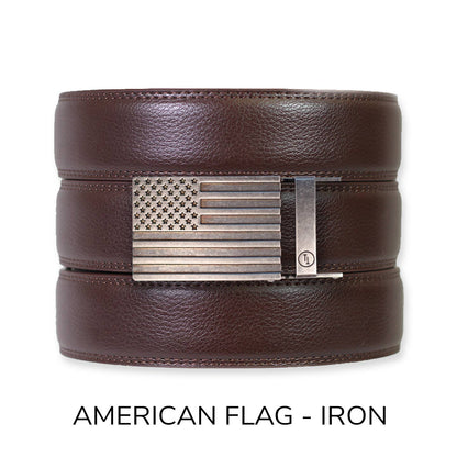 Tough Apparel - Espresso Leather Rachet Belt & Buckle Set: Iron