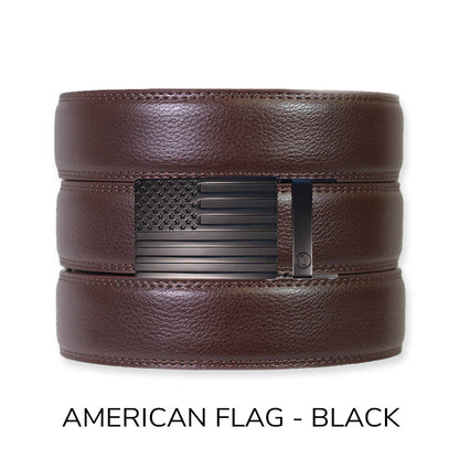 Tough Apparel - Espresso Leather Rachet Belt & Buckle Set: Iron
