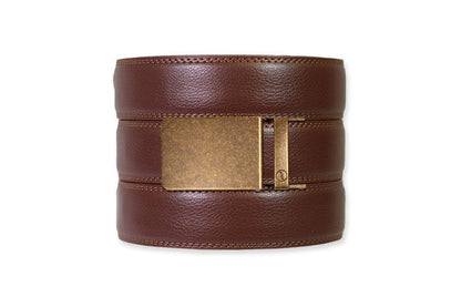 Tough Apparel - Chestnut Leather Ratchet Belt & Buckle Set: Traditional Bronze
