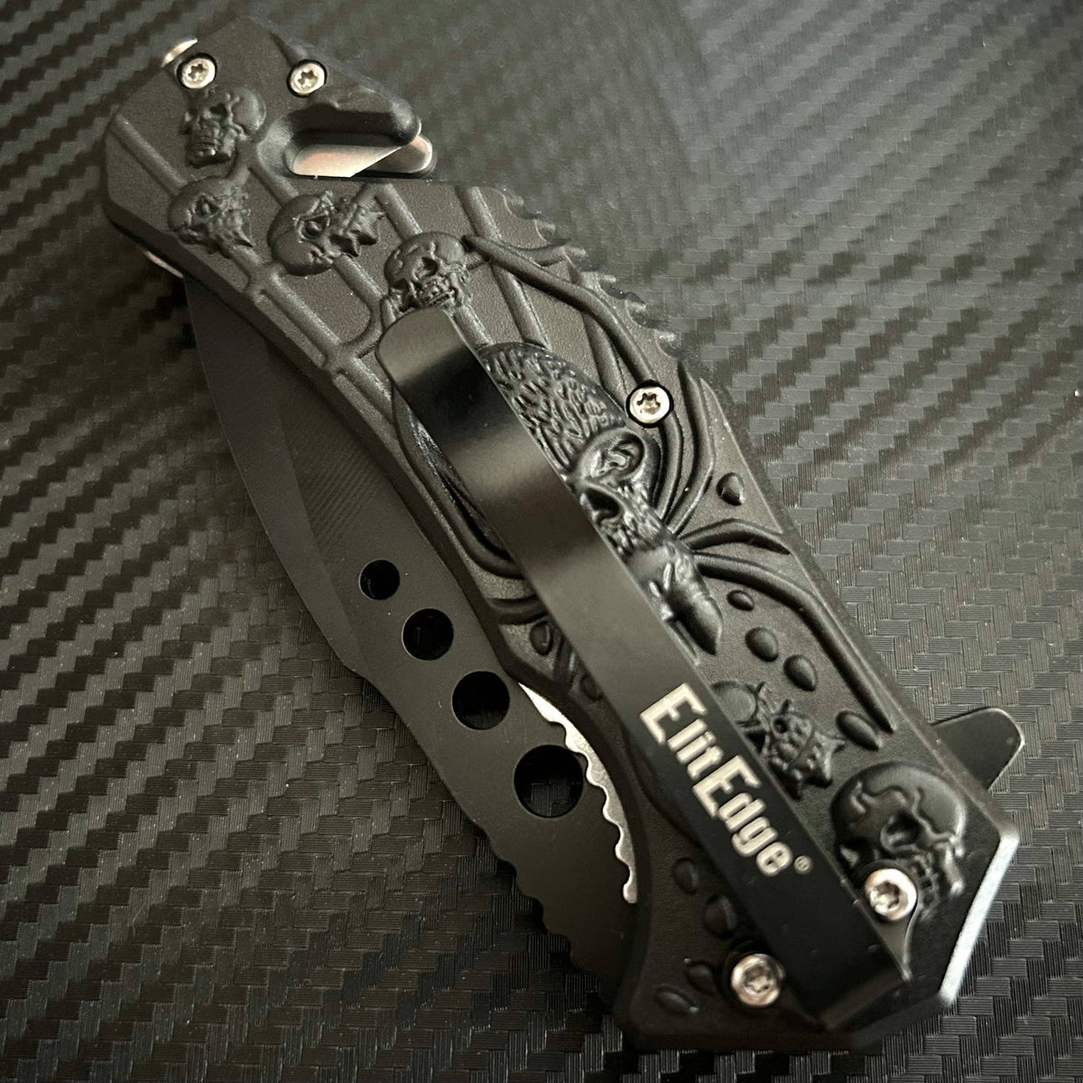 bladedeal usa - ElitEdge 8.5” Black Spider Tactical Spring Assisted Open Blade Folding Pocket Knife Cool Knife Cute Knife Hunting Knife