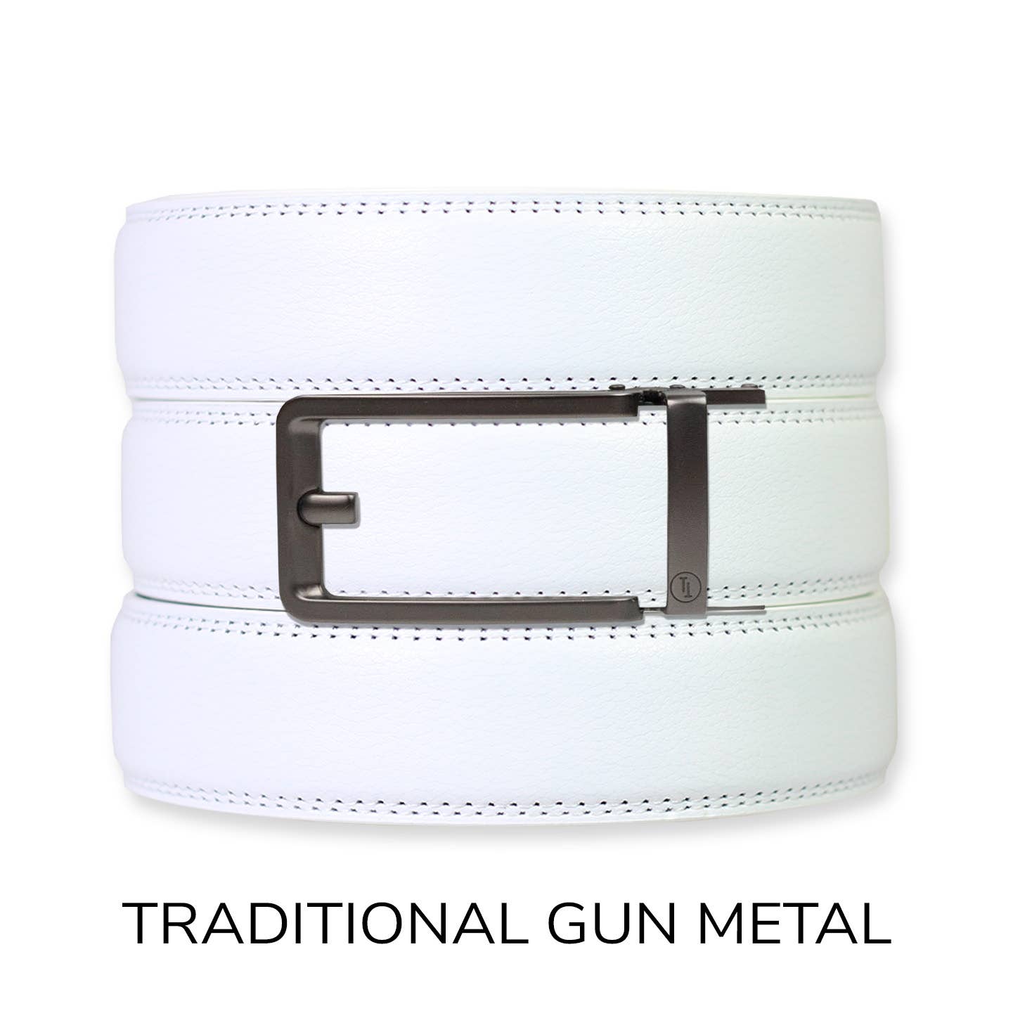 Tough Apparel Tough Apparel - White Leather Ratchet Belt & Buckle Set: Traditional Gun Metal