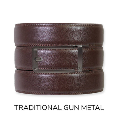 Tough Apparel - Espresso Leather Rachet Belt & Buckle Set: Iron