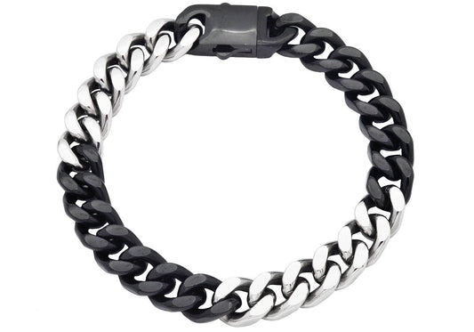 Blackjack Mens Jewelry - Men's Black & Silver S.Steel Cuban Link Bracelet: 8.5 inch
