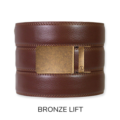 Tough Apparel - Chestnut Leather Ratchet Belt & Buckle Set: Traditional Bronze