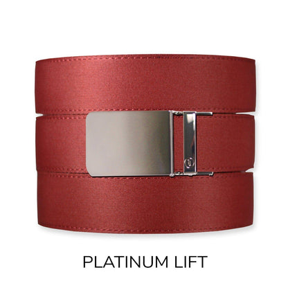 Tough Apparel - Brick Red Canvas+ Ratchet Belt & Buckle Set: Brushed Gold