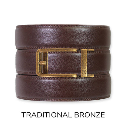 Tough Apparel - Espresso Leather Rachet Belt & Buckle Set: Iron