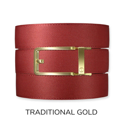 Tough Apparel - Brick Red Canvas+ Ratchet Belt & Buckle Set: Brushed Gold