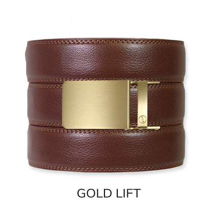 Tough Apparel - Chestnut Leather Ratchet Belt & Buckle Set: Traditional Bronze