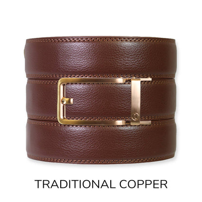 Tough Apparel - Chestnut Leather Ratchet Belt & Buckle Set: Traditional Bronze