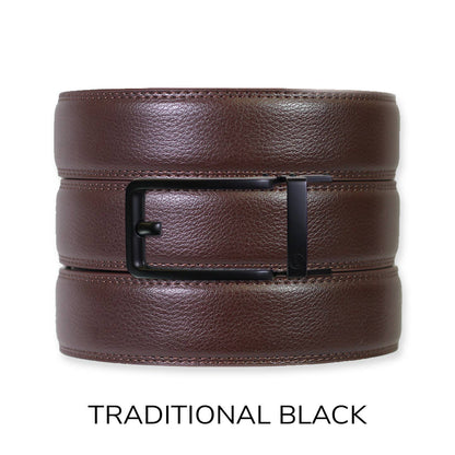 Tough Apparel - Espresso Leather Rachet Belt & Buckle Set: Iron