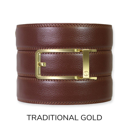Tough Apparel - Chestnut Leather Ratchet Belt & Buckle Set: Traditional Bronze