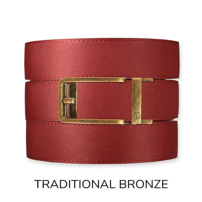 Tough Apparel - Brick Red Canvas+ Ratchet Belt & Buckle Set: Brushed Gold