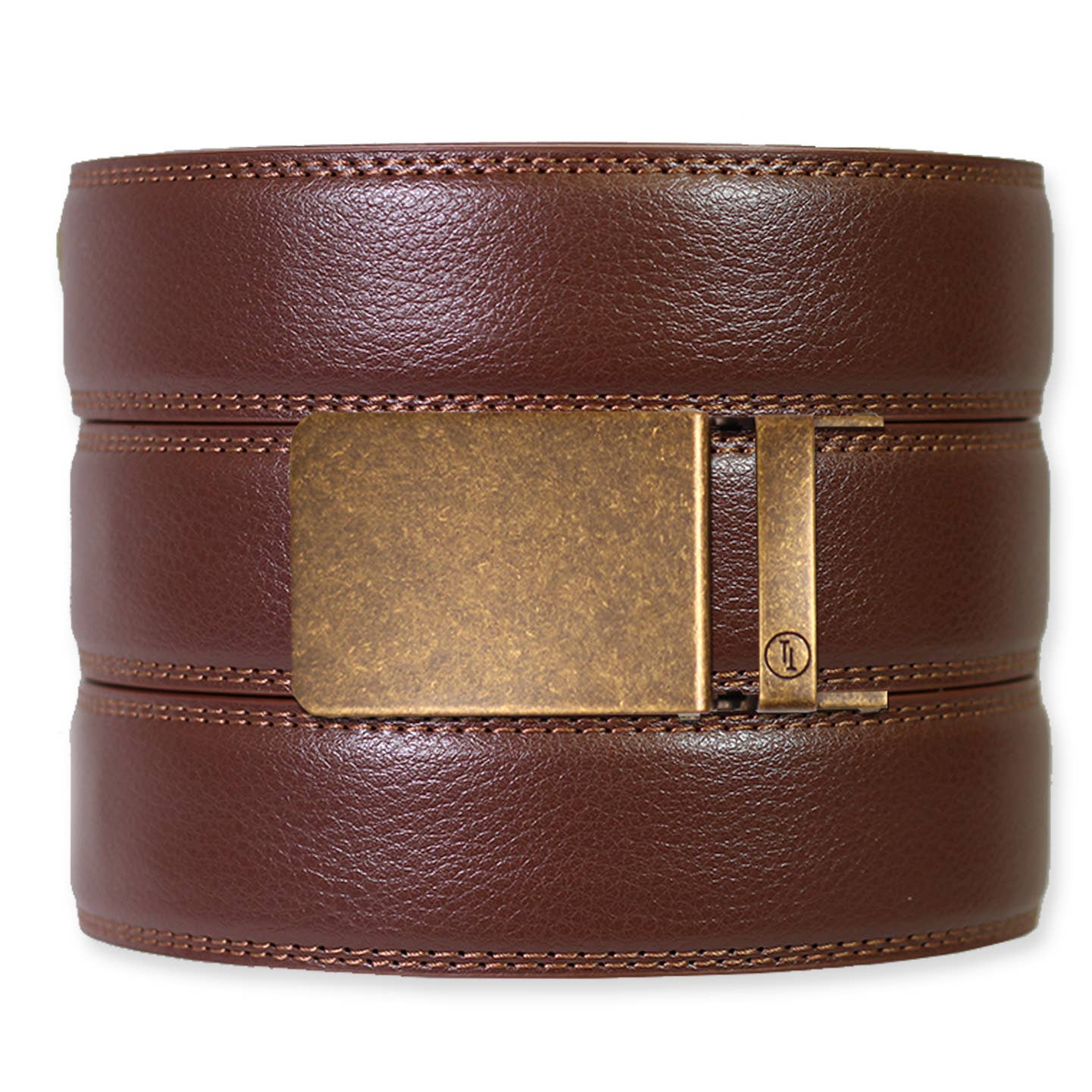 Tough Apparel - Chestnut Leather Ratchet Belt & Buckle Set: Traditional Bronze