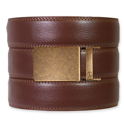 Tough Apparel - Chestnut Leather Ratchet Belt & Buckle Set: Traditional Bronze