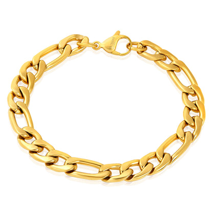 West Coast Jewelry - Invicta Jewelry Figaro Chain Steel Bracelet (9.3mm) - 8.75": Silver