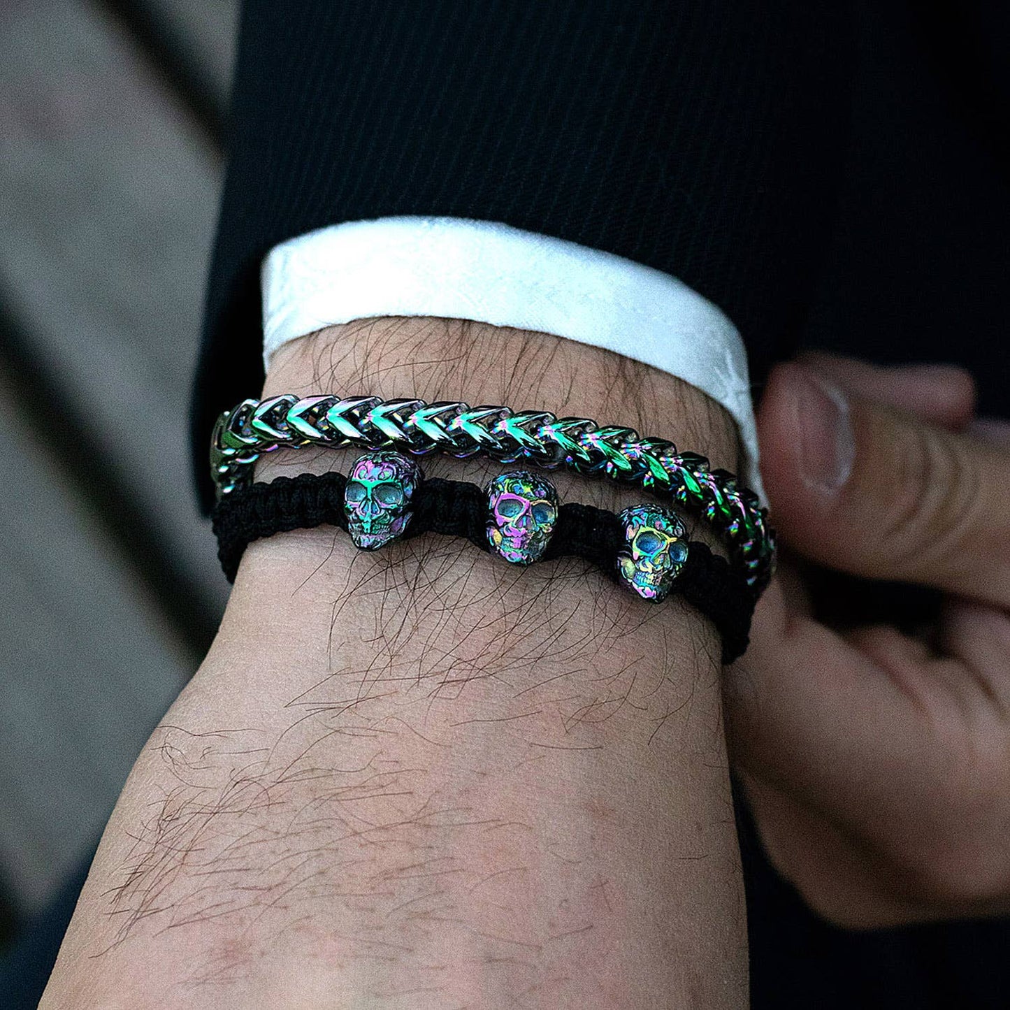 Crucible Polished Stainless Steel Franco Chain Bracelet: Iridescent