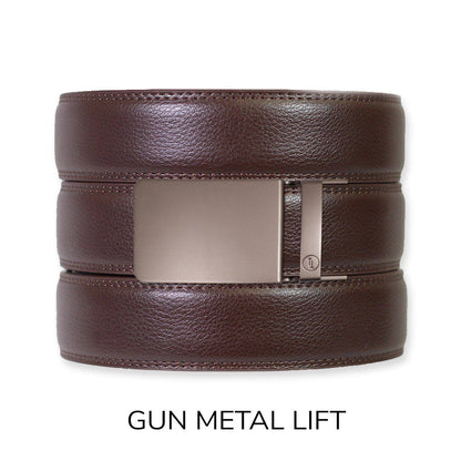 Tough Apparel - Espresso Leather Rachet Belt & Buckle Set: Iron