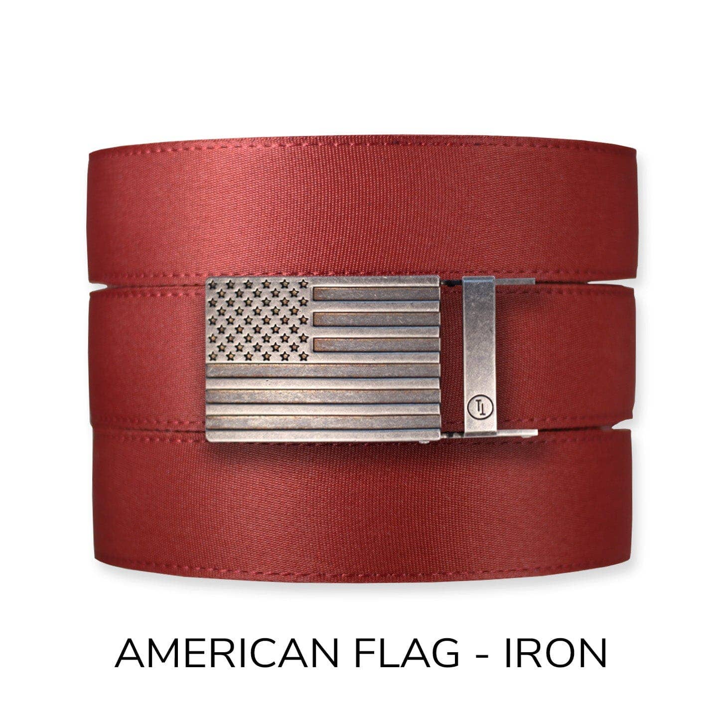 Tough Apparel - Brick Red Canvas+ Ratchet Belt & Buckle Set: American Flag - Gun Metal