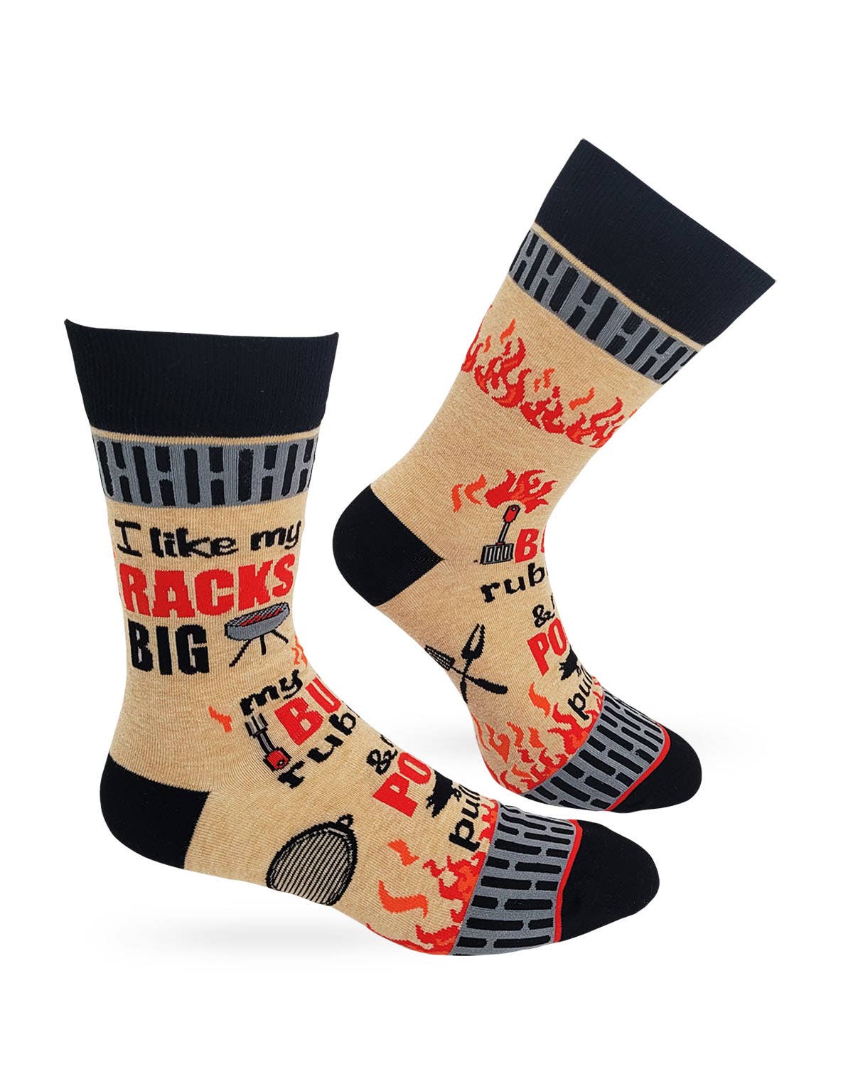 I Like My Racks Big - Men's BBQ Barbecue Novelty Crew Socks