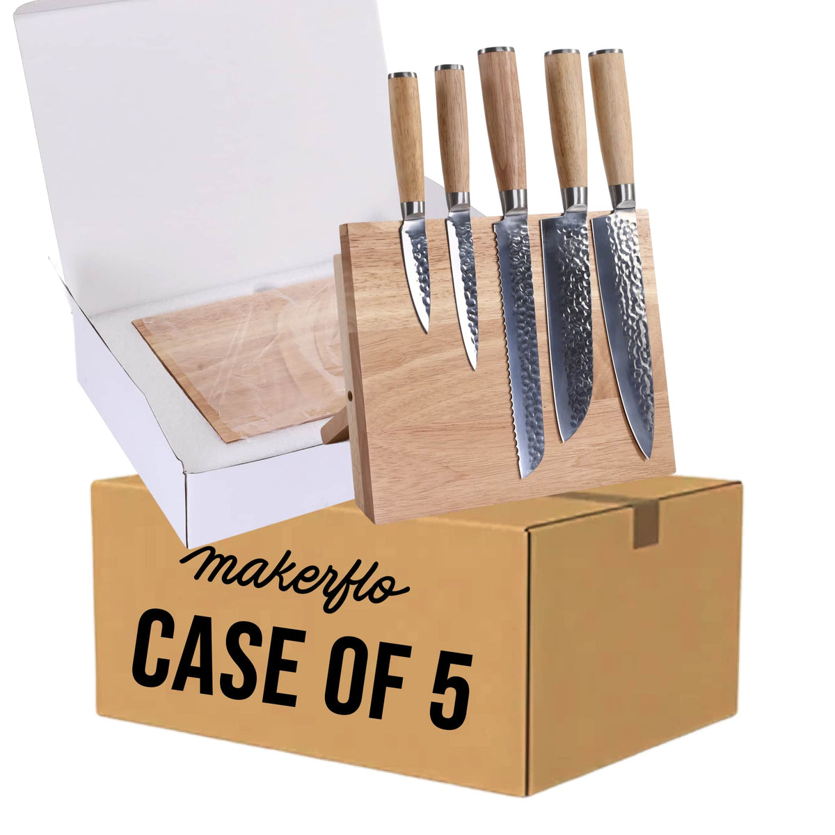 MakerFlo - Kitchen Knife Set with Magnetic Block Stand: Case of 5
