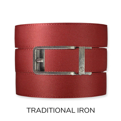 Tough Apparel - Brick Red Canvas+ Ratchet Belt & Buckle Set: American Flag - Gun Metal