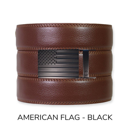 Tough Apparel - Chestnut Leather Ratchet Belt & Buckle Set: Traditional Bronze