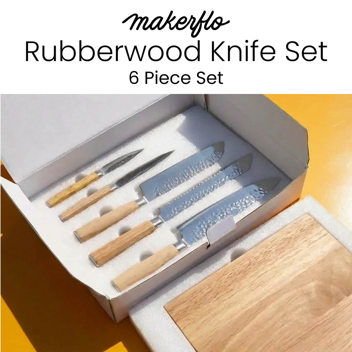 MakerFlo - Kitchen Knife Set with Magnetic Block Stand: Case of 5